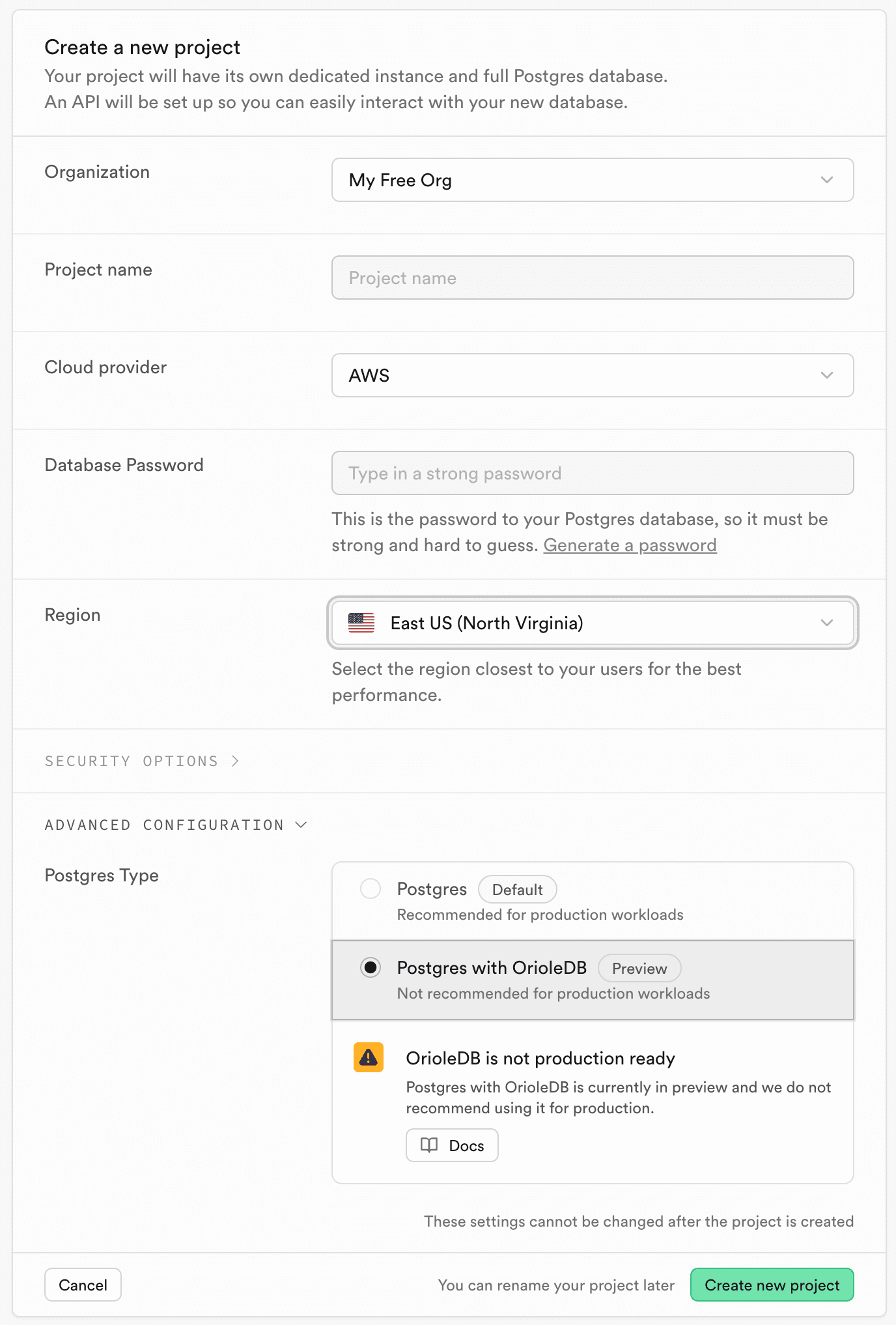 Creating OrioleDB project