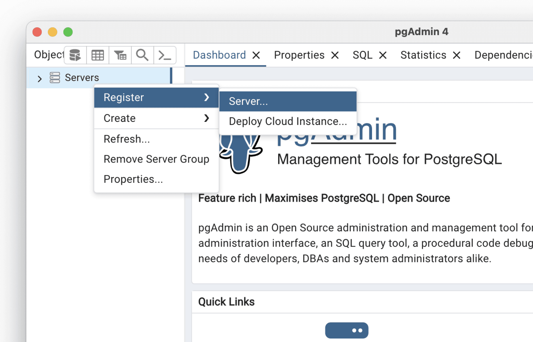 Register a new postgres server.